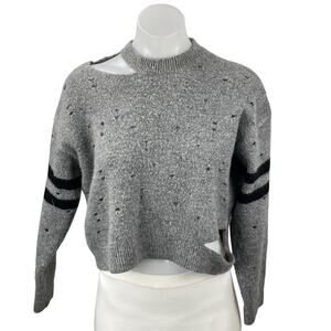 Topshop Nibbled Stripe Sleeve Women's Gray Distressed Crop Jumper Sweater Top 4